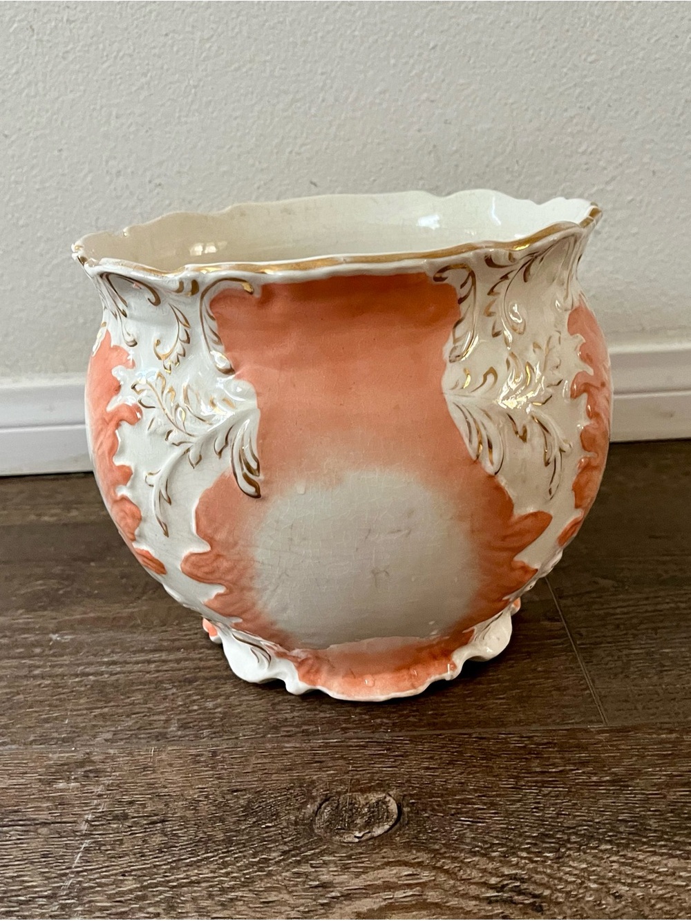 Ornate Coral and Cream Decorative Ceramic Planter from Germany - Picture 5 of 10